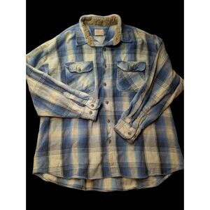 VTG 90s CE Schmidt Shirt Mens 2XL Blue Plaid Flannel Outdoor Barn Chore Shacket